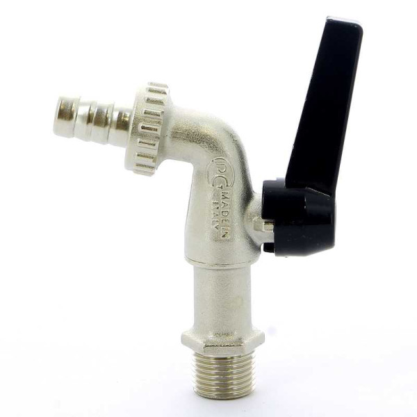 Кран Bugatti 1/2" шаровый сливной со штуцером Alaska 689 (черная ручка) (06890081)