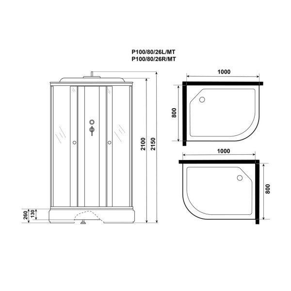 Душевая кабина Promo 80x100 стекло матовое, профиль белый (P100/80/26L/MT)