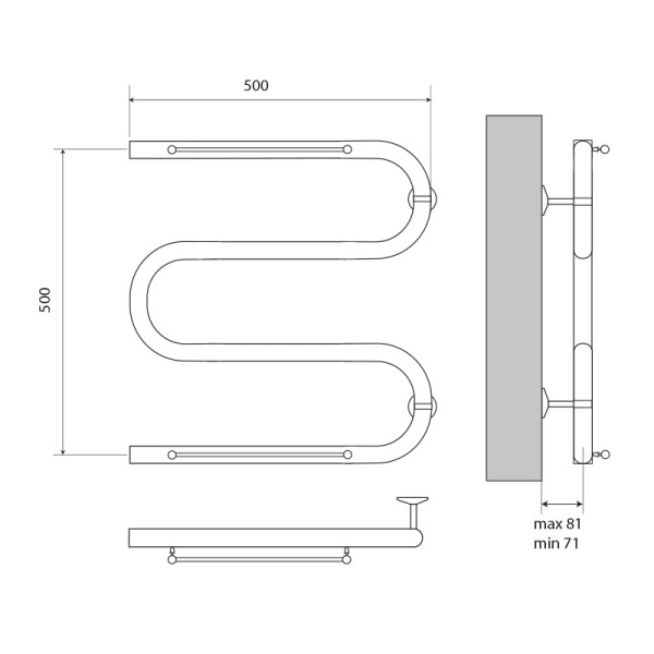 Полотенцесушитель водяной Melodia Simple Shelf М-образный б/кронштейна 50х50х1" с полкой (MTRSS5050) Полотенцесушитель водяной Melodia Simple Shelf М-образный б/кронштейна 50х50х1" с полкой (MTRSS5050)