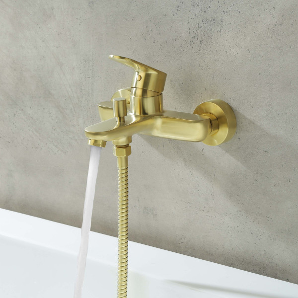 Смеситель для ваны и душа Aquatek Ника золото шлифованное (AQ1840BG) Смеситель для ваны и душа Aquatek Ника золото шлифованное (AQ1840BG)