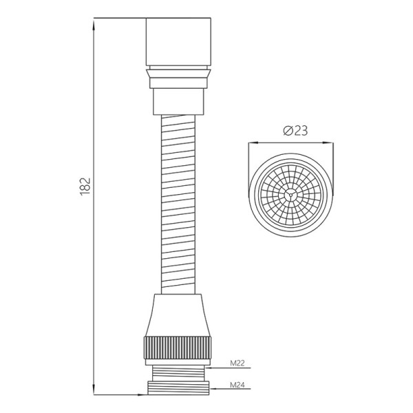 Аэратор Melodia М22хМ24 пластиковый с гиб. удлин. 12,5см, метал. шл., нерж.сетка (MKP20396BL)