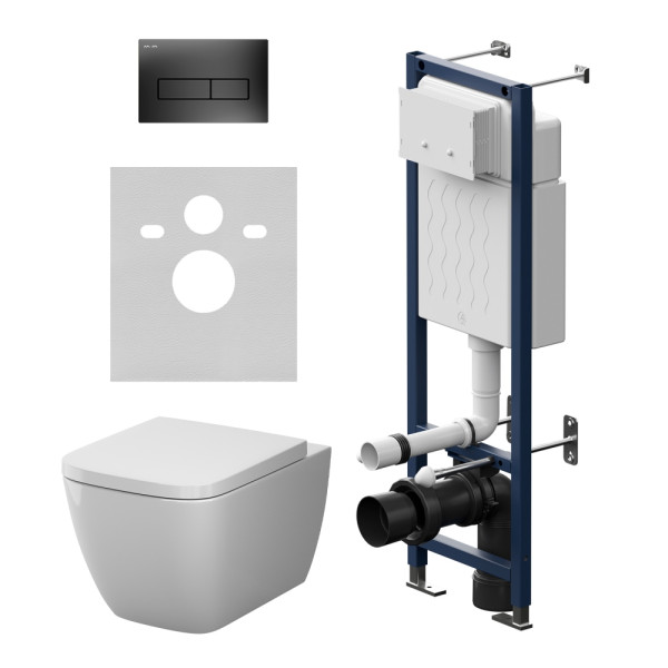 Комплект инсталляция с унитазом AM.PM ErgoFit с клав M черная матовая с подвесным унитазом Gem Aquaspin (IS110338.901901)