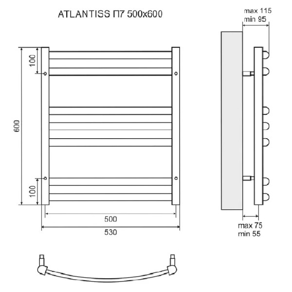 Полотенцесушитель водяной Lemark Atlantiss 500x600 П7 xром (LM32607R)