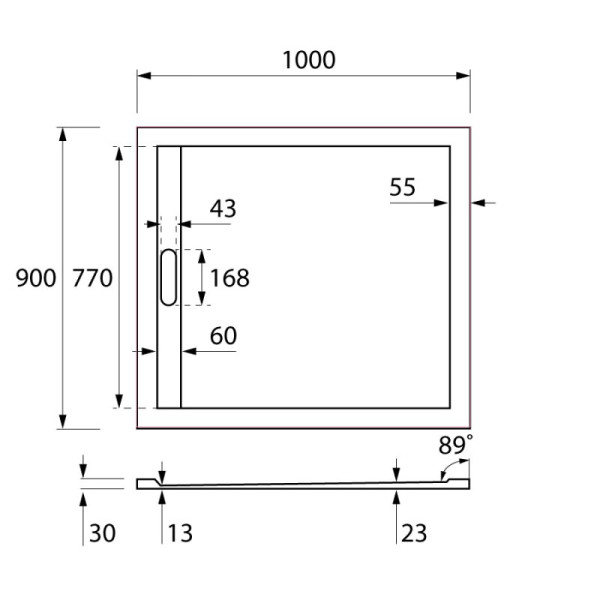 Душевой поддон из искусственного мрамора Cezares 100x90x3 белый (TRAY-AS-AH-100/90-3-W)