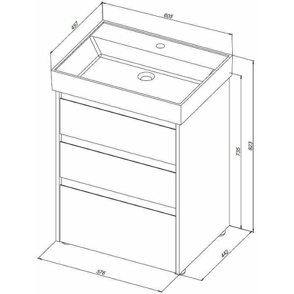 Тумба напольная Aquanet Nova Lite 60 белый глянец (3 ящика) (00302469)