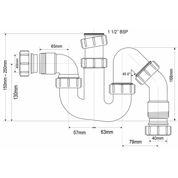 Сифон для раковины McAlpine 1 1/2" х 40 мм трубный, P/S-образный (5395)