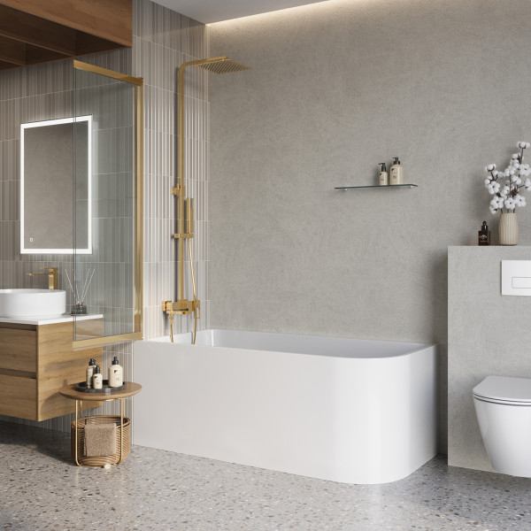 Душевая шторка для ванны BelBagno Luce 90x145 стекло прозрачное, профиль золото глянцевое (LUCE-VF-11-90/145-C-ORO) Душевая шторка для ванны BelBagno Luce 90x145 стекло прозрачное, профиль золото глянцевое (LUCE-VF-11-90/145-C-ORO)