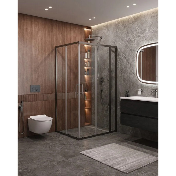 Душевой уголок Cezares Molveno 110x90x195 стекло прозрачное, профиль оружейная сталь (MOLVENO-AH-21-90+20-C-GM-IV)