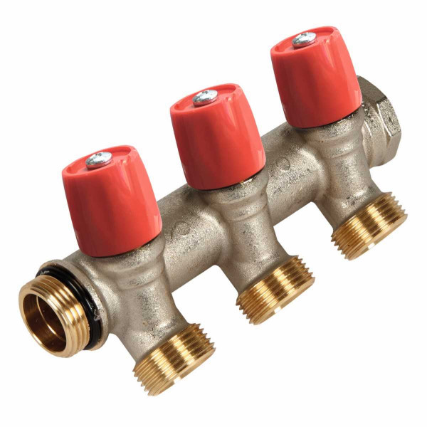 Коллектор VBS 2 отв. 1"х3/4"НР под евроконус, Henco красные ручки (VBS060502-RO)