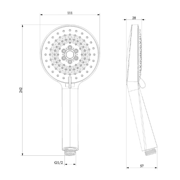 Душевая лейка Lemark круглая 3-функциональная 11х24см, пластик/хром, блистер (LM8127C)