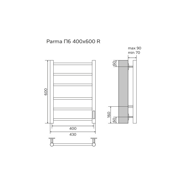 Полотенцесушитель электрический Azario Parma 400x600 черный Полотенцесушитель электрический Azario Parma 400x600 черный