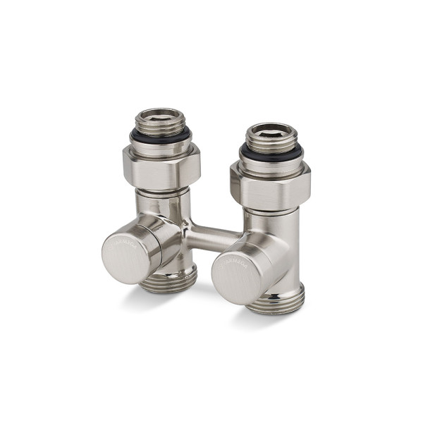 Фитинг двойной со встроенным шаровым краном 1/2"х3/4"(18)ЕК Varmega VMDV21 (матовый никель) (VMDV21-500415)