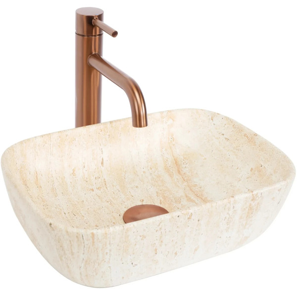 Раковина накладная REA Belinda mini Travertine mat 36x25x11,5 имитация камня (REA-U4700)