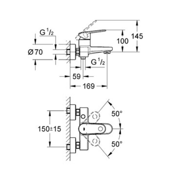 Смеситель для ванны и душа Grohe Europlus 2 (33553002)