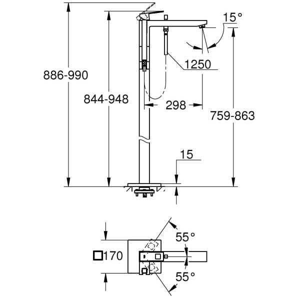 Смеситель напольный для ванны и душа Grohe Eurocube (23672DC1)