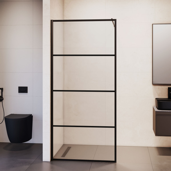 Душевое ограждение RGW Walk In 70x200 стекло прозрачное с рисунком, профиль черный (351001970-84)