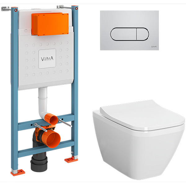 Комплект инсталляция с унитазом Vitra Integra Square с клавишей смыва, с сиденьем с soft-close (9856B003-7207)