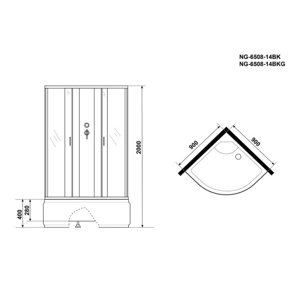 Душевая кабина Classic 90x90 стекло тонированное, профиль черный (NG-6508-14BK)