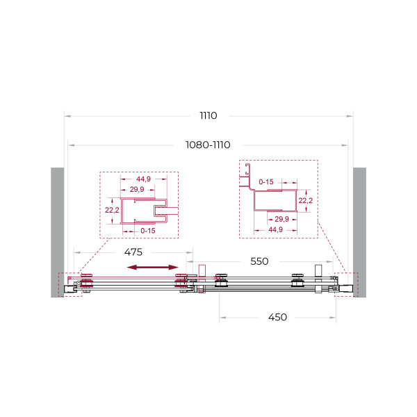 Душевая дверь BelBagno Marino 110x195 стекло прозрачное, профиль оружейная сталь матовая (MARINO-2-BF-1-110-C-GM)