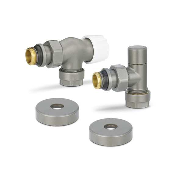 Комплект радиаторных клапанов угловой (осевой) 1/2"х3/4"(18)ЕК Varmega №3 (серый) (VMDV12-310415)