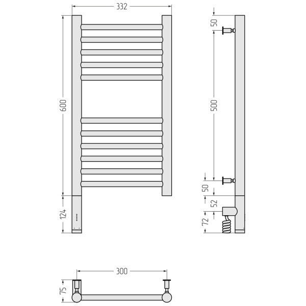 Полотенцесушитель электрический Сунержа Богема 3.0 прямая 600x300 провод слева матовый белый (30-5804-6030)