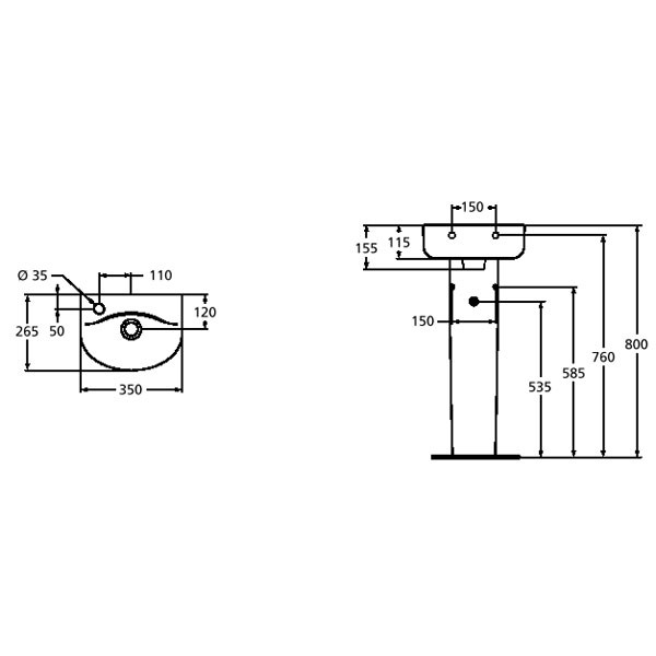 Раковина подвесная Ideal Standard ARC Connect 155x350x265 (E791401)