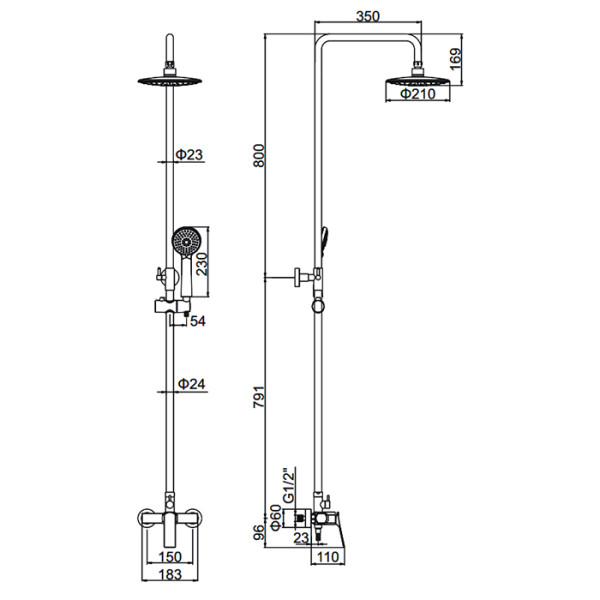 Система душевая (хром, смеситель, душ.стойка, верх.душ, душ.лейка, душ.шл., держ. душ.лейки) Система душевая (хром, смеситель, душ.стойка, верх.душ, душ.лейка, душ.шл., держ. душ.лейки)