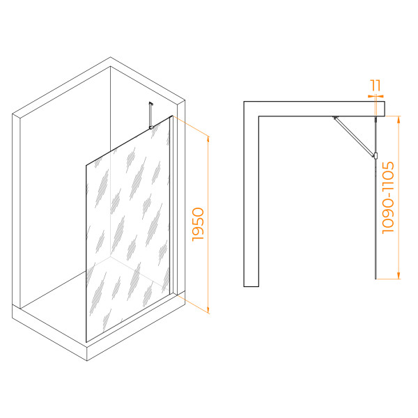 Душевое ограждение RGW Walk In 110x195 стекло прозрачное, профиль хром (351010211-11)