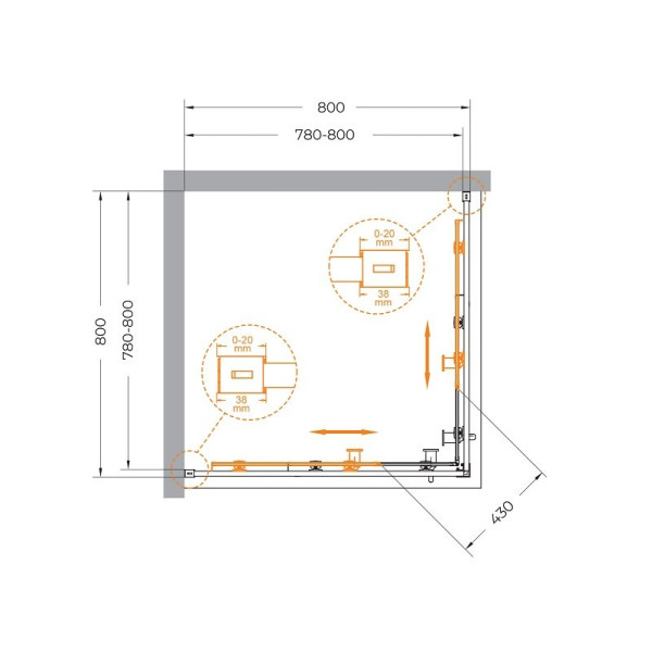 Душевой уголок Cezares Relax 304 80x80x200 стекло прозрачное, профиль брашированное золото (RELAX-304-A-2-80-C-BORO)