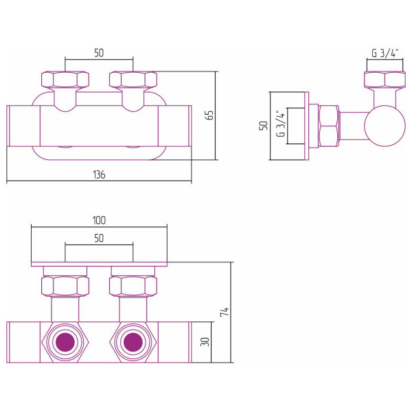 Вентиль Сунержа 2х3/4" угловой скрытый-скрытый EU50 (12-1418-3434)