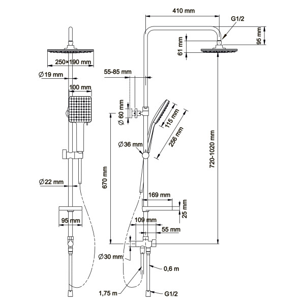 Душевой гарнитур Swedbe Hermes черный (5103B)
