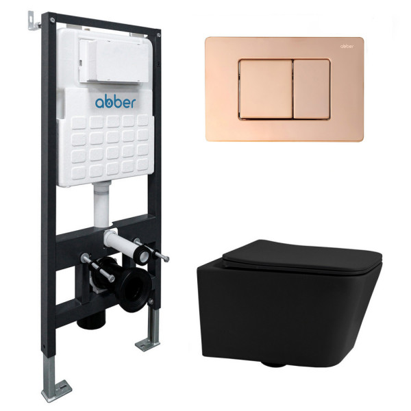 Комплект инсталляция с унитазом Abber Rechteck с клавишей золото розовое (AC1201MB-AC0105-AC0120RG)