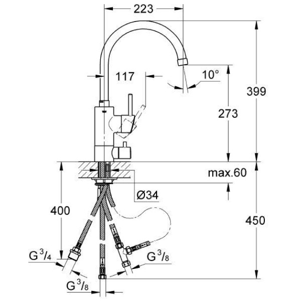 Смеситель для кухни Grohe Concetto с запорным вентилем (32666001)
