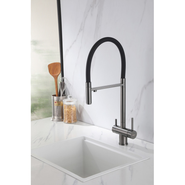 Смеситель для кухни Abber Wasser Kreis с подключением фильтра и выдвижной лейкой никель (AF81141NG)