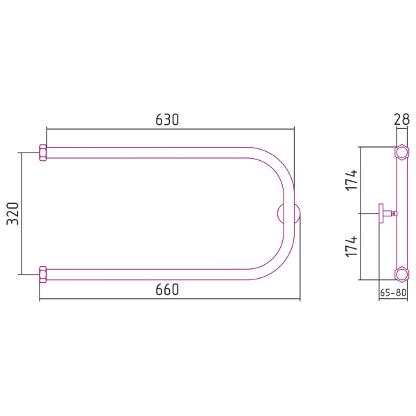 Полотенцесушитель водяной Сунержа П-образный+ 320х650 хром (00-4003-3265)