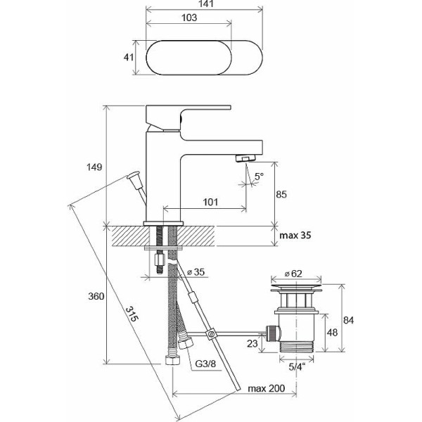 Смеситель для раковины Ravak Chrome CR 011.00 со сливным гарнитуром хром (X070053)