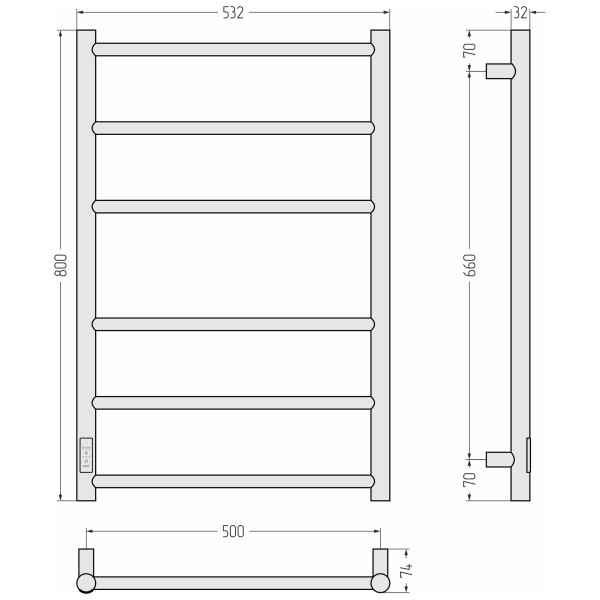 Полотенцесушитель электрический Сунержа Стилье Формат 27 800x500 матовый провод слева/справа белый (30529-8050)