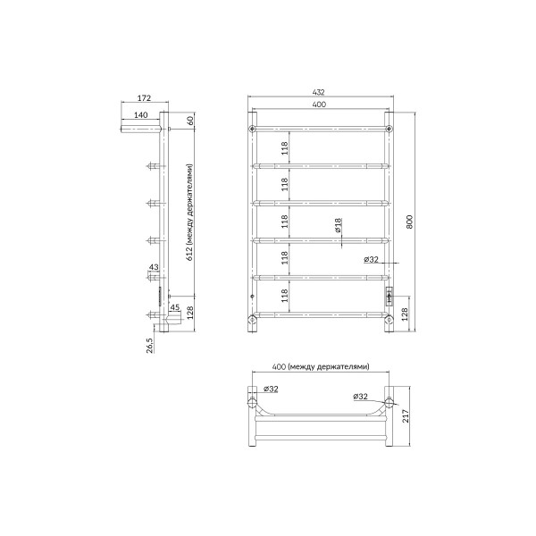 Полотенцесушитель электрический Indigo Roof Lux 800x400 таймер, унив.подкл.RxL, Полиров., сxп (LCRLE80-40PRt)