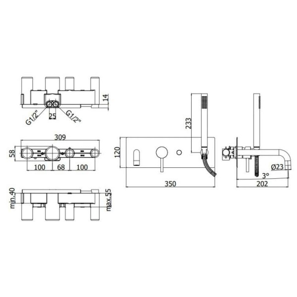 Смеситель для ванны и душа Paffoni Light термостатический, хром (LIG001CR)