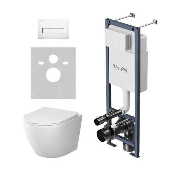 Комплект инсталляция с унитазом AM.PM ErgoFit Like Aquaspin с клавишей смыва M глянц белая с сиденьем микролифтт (IS110301.801900)