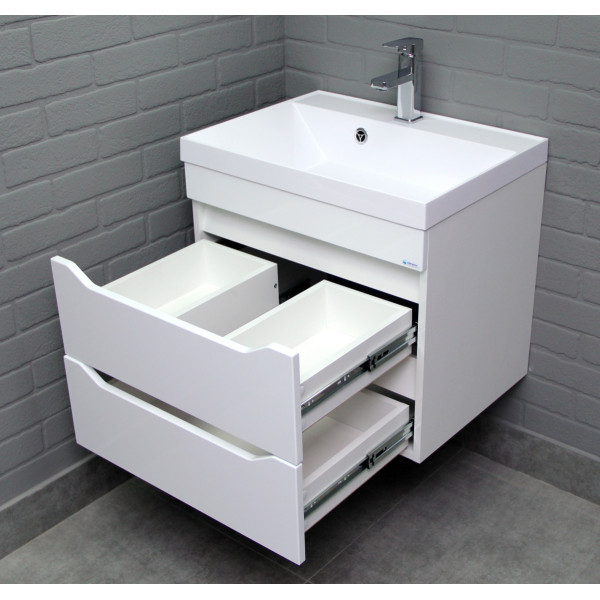 Тумба подвесная под умывальник Bazis 60 Ева с двумя ящиками В2 Айсберг Домино (DA5914T)