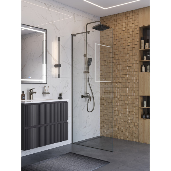 Душевое ограждение BelBagno Uno 90x200 стекло прозрачное, профиль оружейная сталь матовая (UNO-L-1-TB-90-C-GM) Душевое ограждение BelBagno Uno 90x200 стекло прозрачное, профиль оружейная сталь матовая (UNO-L-1-TB-90-C-GM)