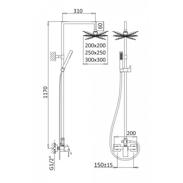 Душевая система Porta со смесителем для верхнего и ручного душа, верхний душ, sunrise (PORTA-CD-SR)