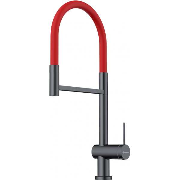 Смеситель для кухни Omoikiri Kanto-2 Plus-SB GM-R с гибким изливом вороненая сталь/красный (4994460)