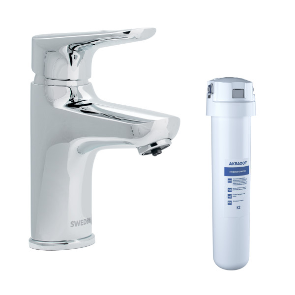 Смеситель для раковины Swedbe Venado Plus в комплекте с фильтром Аквафор Кристалл Соло хром (K1615S)