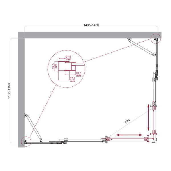 Душевой уголок BelBagno Luce 145x1150x195 стекло прозрачное, профиль хром (LUCE-AH-22-145/115-C-Cr)