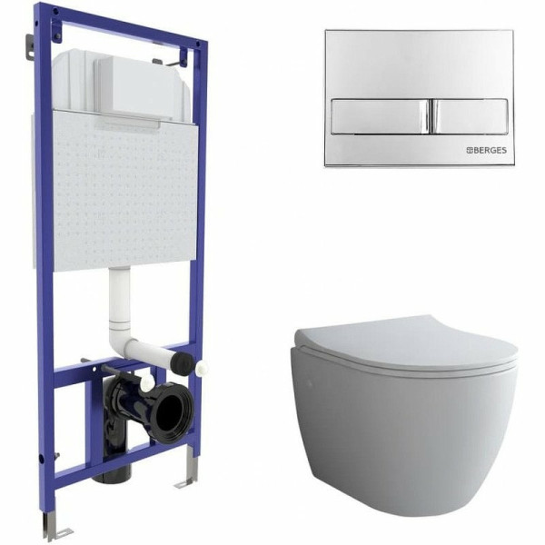 Комплект инсталляция с унитазом Berges Novum c с кнопкой L3 хром глянец, унитаз OKUS, сиденье Toma Slim SO (043205)