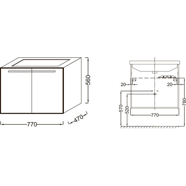Тумба подвесная Jacob Delafon Struktura 77 белый глянец (EB1281-N18)