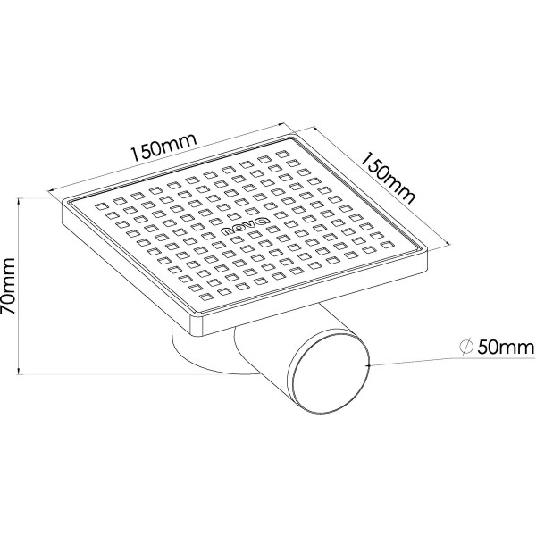 Трап горизонтальный 50 мм. (150х150) Nova с решеткой из нерж.стали (сухой затвор) (5026)