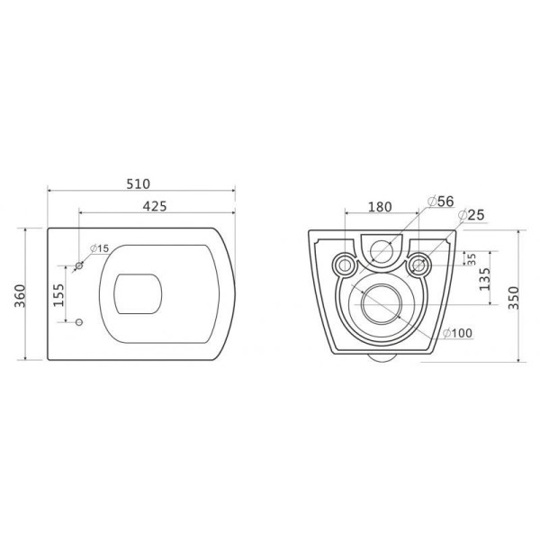 Унитаз подвесной безободковый BelBagno Carina 360x510x350 (BB514CHR)